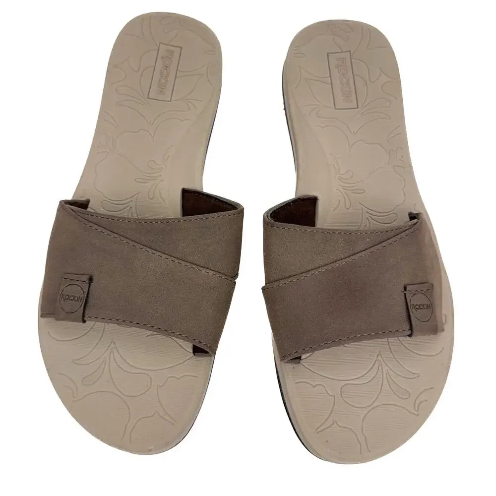 Rockin Brown Faux Suede Lightweight Padded Breathable Flip Flops Sz‎ 11 Comfort